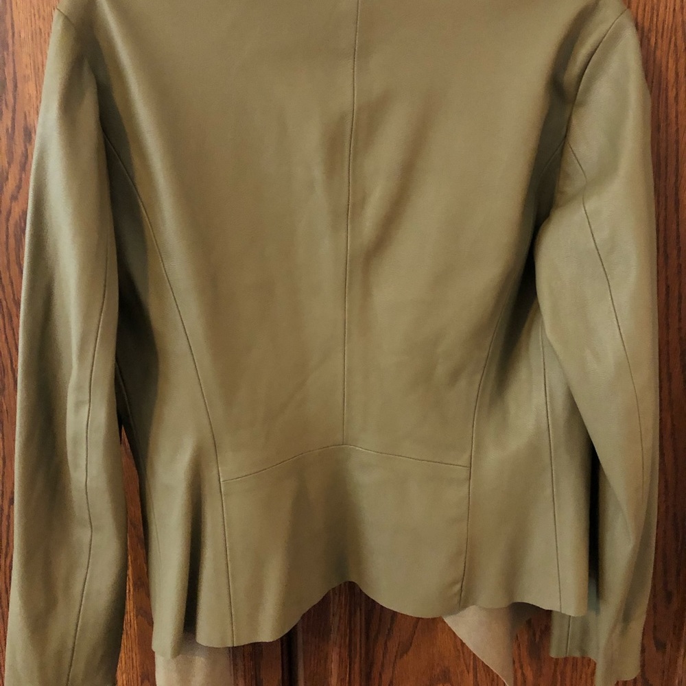 Zara Basic Leather Jacket, Khaki, Suede Lapels An… - image 4